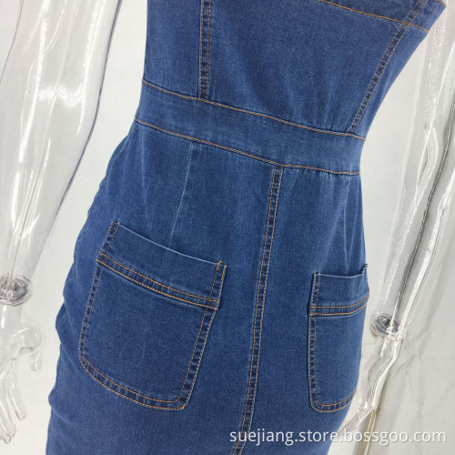 New Types of Women Sleeveless Jean Dresses